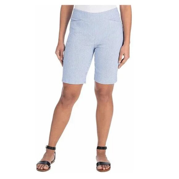 👚3 FOR $20👚 NEW Hilary Radley Pin Striped Long Bermuda Pull On Elastic Shorts - Picture 1 of 5